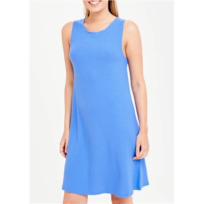 Blue Sleeveless Ribbed Jersey Swing Dress