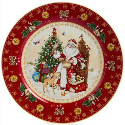 ТАРЕЛКА ОБЕДЕННАЯ LEFARD  "ДЕД МОРОЗ" 27 СМ КРАСНАЯ (КОР=18ШТ.)