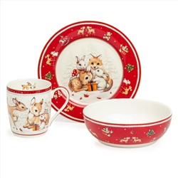 НАБОР ПОСУДЫ LEFARD "C НОВЫМ ГОДОМ" 3 ПР.: САЛАТНИК 800 МЛ, ТАРЕЛКА 19 СМ, КРУЖКА 400 МЛ (КОР=8НАБ.)