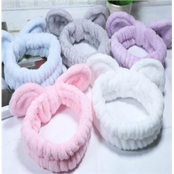 Плюшевая косметическая повязка-бант на голову (бант с проволокой)