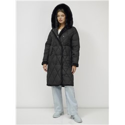 Пальто зимнее женское с мехом и овчиной премиум класса черного цвета 3196Ch