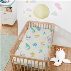 Простыня на резинке "Крошка Я" Динозаврики 60*120+20 см, бязь 125 г/м2, хл 100%
