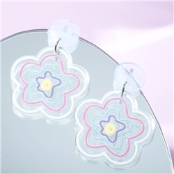 Серьги пластик «Пятилистник» цветы прозрачные, цветные