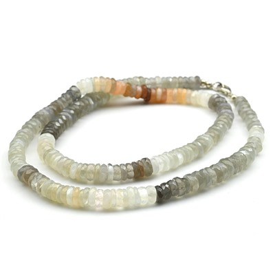 Бусы из Беломорита-лунный камень огранка, 47см, 34,1г