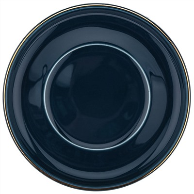 Чашка фарфоровая "Кокетка-2" 220мл, д8,7см h6,7см, с блюдцем д13,2см h1,6см, глянцевая глазурь, отводка золотом, цвет - темно-синий, ложка металл., окрашенный "золото" 12,2см, в подарочной коробке (Китай)