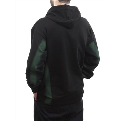 2649 BLACK/GREEN Толстовка мужская (75% хлопок, 20% полиэстер, 5% спандекс)