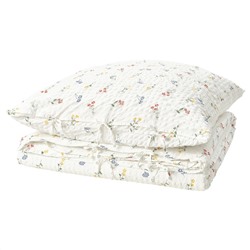 PILDVÄRGMAL, Bettwäsche-Set, 2-teilig, weiß/Blumenmuster,, 140x200/80x80 cm