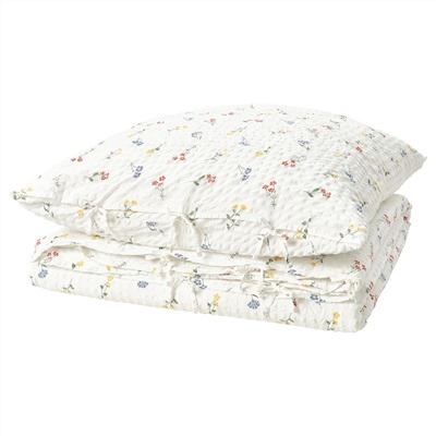 PILDVÄRGMAL, Bettwäsche-Set, 2-teilig, weiß/Blumenmuster,, 140x200/80x80 cm