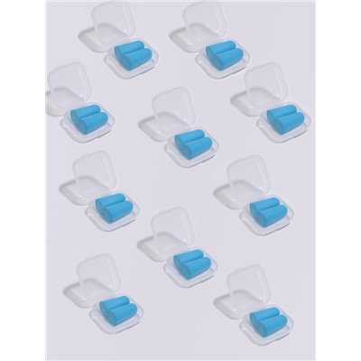 Беруши, 2.5×1 см, набор - 10 пар, в футляре, голубые