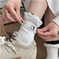 Cartoon cotton Japanese cute knee socks, mid-length, with embroidery