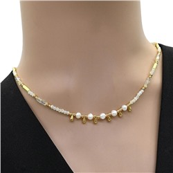 Чокер из циркона с жемчугом цвет салатовый, 41см