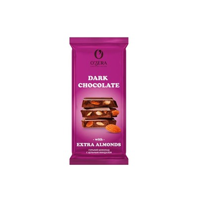 «O'Zera», шоколад горький с цельным миндалем Dark & Extra Almond, 90 г
