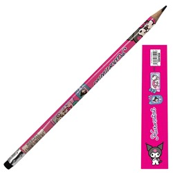 Карандаш ч/графитный с ластиком "Kuromi", с голографческой пленкой