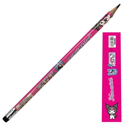 Карандаш ч/графитный с ластиком "Kuromi", с голографческой пленкой