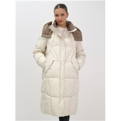 Пальто зимнее утепленное с капюшоном женское бежевого цвета 7709B