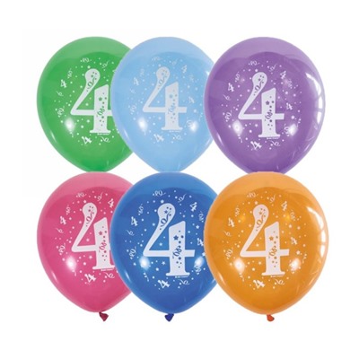 Воздушные шары латексные 12" «Цифра 4», 10 шт., 2-сторонние, МИКС