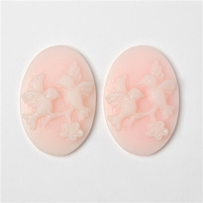 Кабошон «Птички» овал (набор 2 шт.) 20×30 мм, цвет розовый