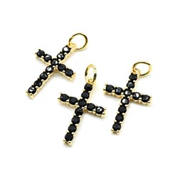 Подвеска Крест 12*18мм с фианитами цв.агат, золотистый