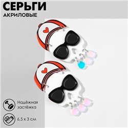 Серьги акриловые «Черепа в очках», цветные в серебре