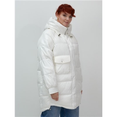 Куртка зимняя женская с капюшоном модная белого цвета 7341Bl