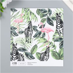 Бумага для скрапбукинга двусторонняя «Попугаи, фламинго и зебры», плотность 180 г, 15.5×17 см