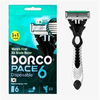 Dorco Pace 6 New одноразовый станок (3+1шт) 6 лезвий, плав. головка, увл. полоса