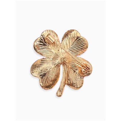 Брошь «Клевер», бело-зелёная в золоте