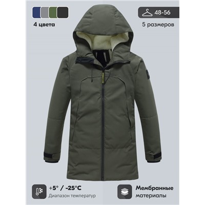 Парка зимняя мужская с капюшоном цвета хаки 9533-1Kh