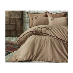 2 сп. Евро Комплект Постельного Белья Cotton Saten Anna Bej Çift - EcoCotton