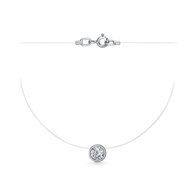 Колье (леска) родированное фианит серебро 925*