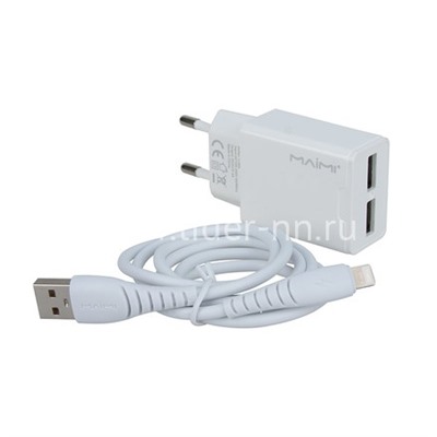 СЗУ Lightning 2 USB выхода (2400mAh/5V) MAIMI T28 (белый)