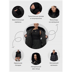 Куртка зимняя женская с мехом и капюшоном тренд черного цвета 7658Ch