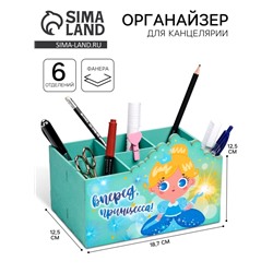 Органайзер для канцелярии «Вперёд, принцесса!», 6 отделений, 18.7×12.5×12.5 см