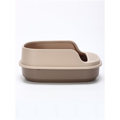 Лоток для кошек Фур-Мур 48×35.5 cм с высоким бортом + совок,Soft-touch, капучино