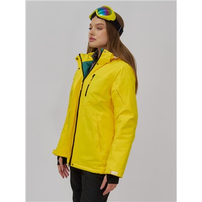 Горнолыжная куртка женская зимняя желтого цвета 7015_1J