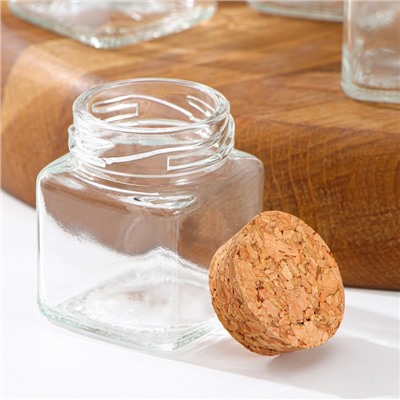 Набор баночек для специй Доляна «Парфе. Квадрат», 70 мл, 4.5×5.4 см, с пробковой крышкой, 12 шт., стекло