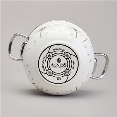 КАСТРЮЛЯ AGNESS ЭМАЛИРОВАННАЯ СО СТЕКЛЯННОЙ КРЫШКОЙ СЕРИЯ "DANDELION", 2,8 Л ДИА. 20СМ