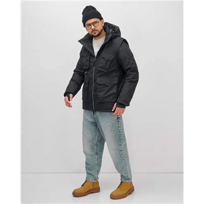 Куртка - жилетка трансформер с подогревом 2 в 1 мужская зимняя черного цвета 6668Ch