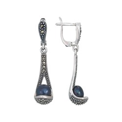 Серьги 'Секрет' с чёрным жемчугом и марказитами ТАСН.315ЖЧN