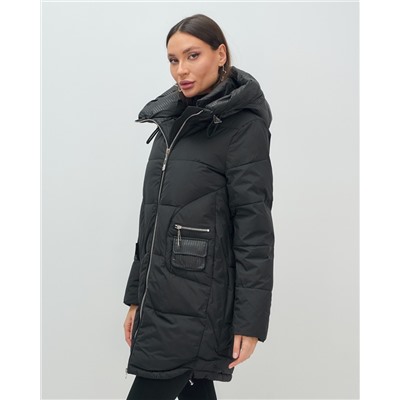Куртка зимняя женская с капюшоном модная черного цвета 3193Ch