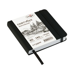 Скетчбук 80л., 120*120 Гамма "Студия", черный, твердая обложка, на резинке, белая, 140г/м2