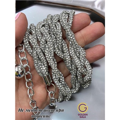 Пояс женский со стразами и цепочкой модель 23 серебристый