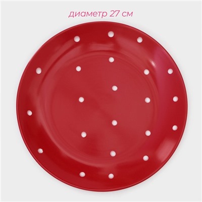 Тарелки Доляна «Красный горох», 18 предметов: 6 тарелок d=19 см, 6 тарелок d=27 см, 6 мисок d=19 см, керамика, красные