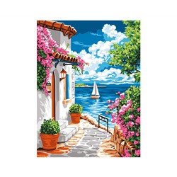 Картина по номерам на картоне ТРИ СОВЫ "Греческая улочка", 30*40, с акриловыми красками и кистями