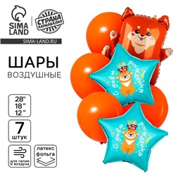 Шары воздушные, набор «С днём рождения. Сиба-ину», фольга 3 шт., латекс 4 шт.