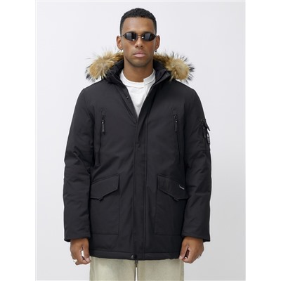 Парка мужская зимняя удлиненная с мехом черного цвета 602_1Ch