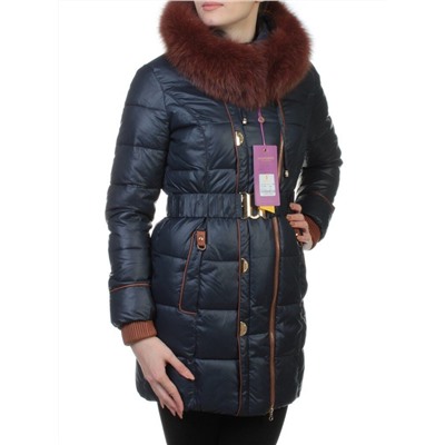 YM13-068 DK. BLUE Пальто женское зимнее (холлофайбер, натуральный мех)