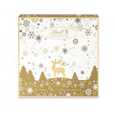 Lindt Goldstucke 2025 Adventskalender Линдт Адвент-календарь, 24 сладких сюрприза, 36см х 36см, 156 г