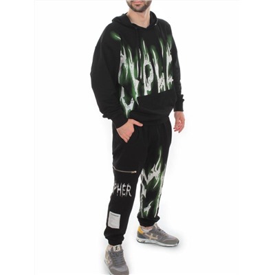 2627/7350 BLACK/GREEN Костюм спортивный мужской (75% хлопок, 20% полиэстер, 5% спандекс)