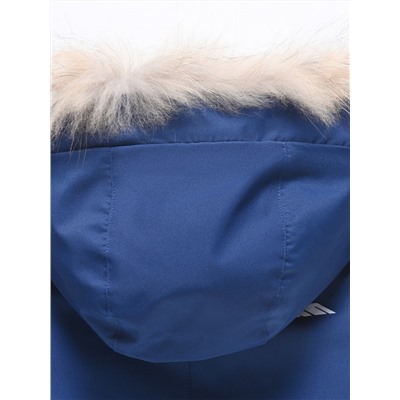Парка зимняя подростковая для девочки с капюшоном и мехом темно-синего цвета 9536TS